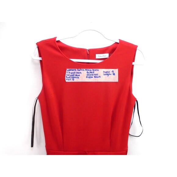 Calvin Klein Women's Fit & Flare Sleeveless Dress Size 8 Belted Red Striped Hem - Picture 2 of 10